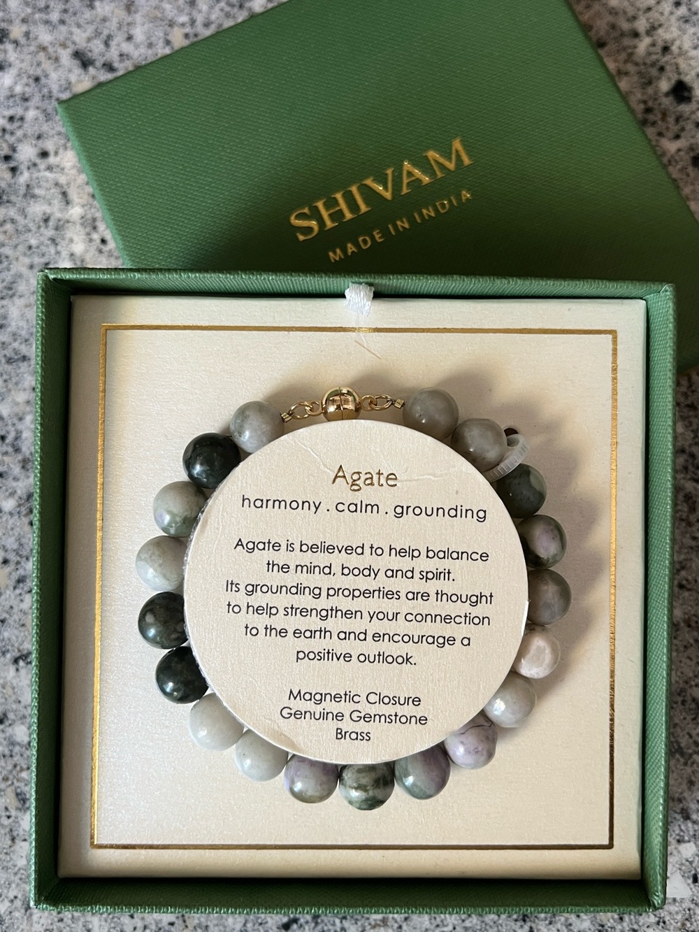 Agate Beaded Bracelet - Multicolor Gemstone with Gold Magnetic Closure